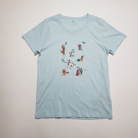 J.Crew Factory Sporty Dogs Graphic Tee Women Medium Light Blue SS Collectors Tee - Picture 15 of 16